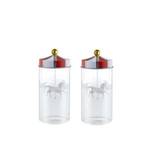 circus, set of two spice jars in silk-screen glass with hermetic lid in tinplate.