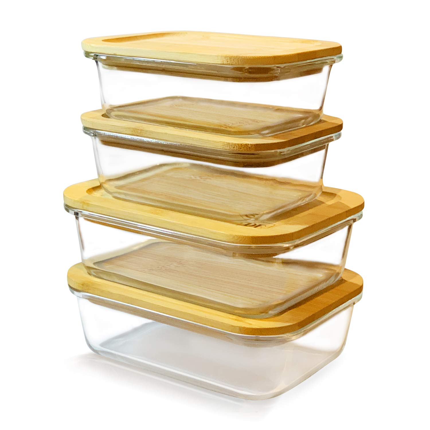 DE Glass Food Storage Containers with Bamboo Lids (4 Pack, 2 x 640ML & 2 x 1040ML) Eco Friendly Meal Prep Containers Reusable – Airtight, Plastic Free, BPA Free