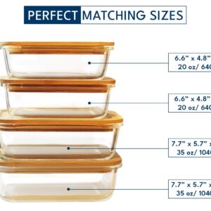 DE Glass Food Storage Containers with Bamboo Lids (4 Pack, 2 x 640ML & 2 x 1040ML) Eco Friendly Meal Prep Containers Reusable – Airtight, Plastic Free, BPA Free