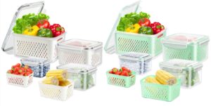 odomu 8 pack fruit storage berry produce saver lettuce keeper vegetable container for fridge with colander