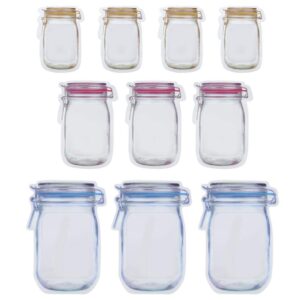 fdit 10 pieces mason jar pattern food saver storage bags set airtight reusable bottle modeling zippers food container kitchen organizer 's snacks fresh bags