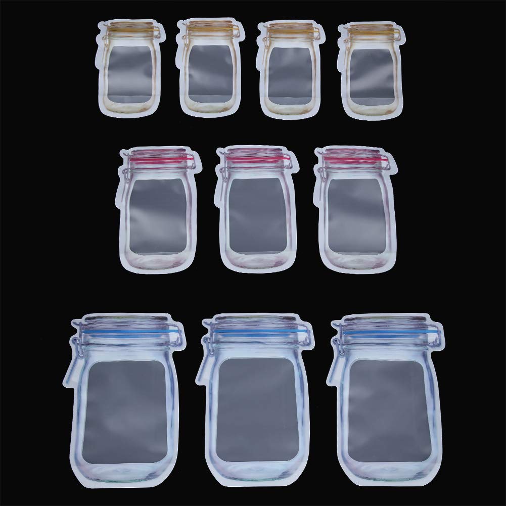 Fdit 10 Pieces Mason Jar Pattern Food Saver Storage Bags Set Airtight Reusable Bottle Modeling Zippers Food Container Kitchen Organizer 's Snacks Fresh Bags