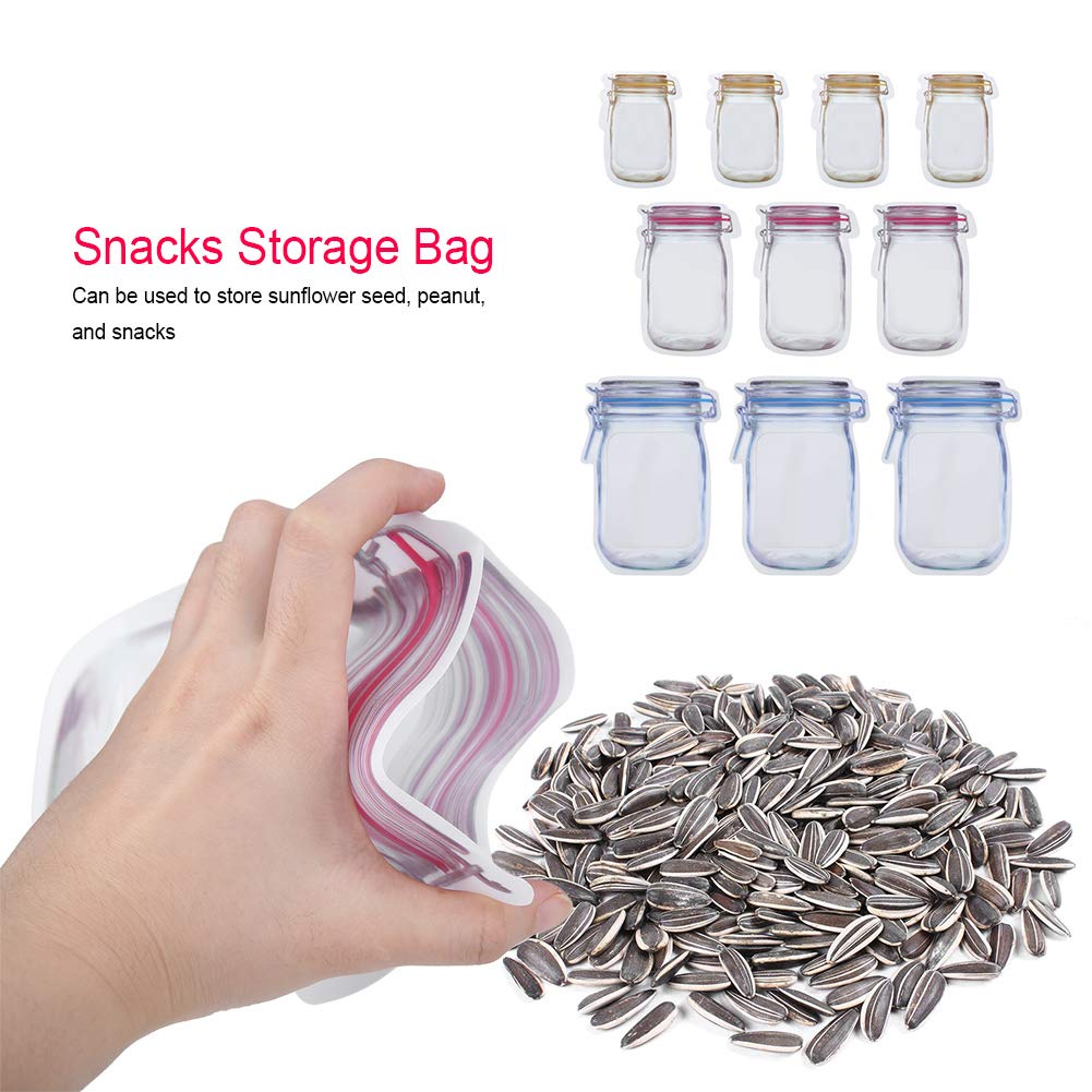 Fdit 10 Pieces Mason Jar Pattern Food Saver Storage Bags Set Airtight Reusable Bottle Modeling Zippers Food Container Kitchen Organizer 's Snacks Fresh Bags