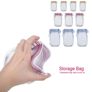 Fdit 10 Pieces Mason Jar Pattern Food Saver Storage Bags Set Airtight Reusable Bottle Modeling Zippers Food Container Kitchen Organizer 's Snacks Fresh Bags