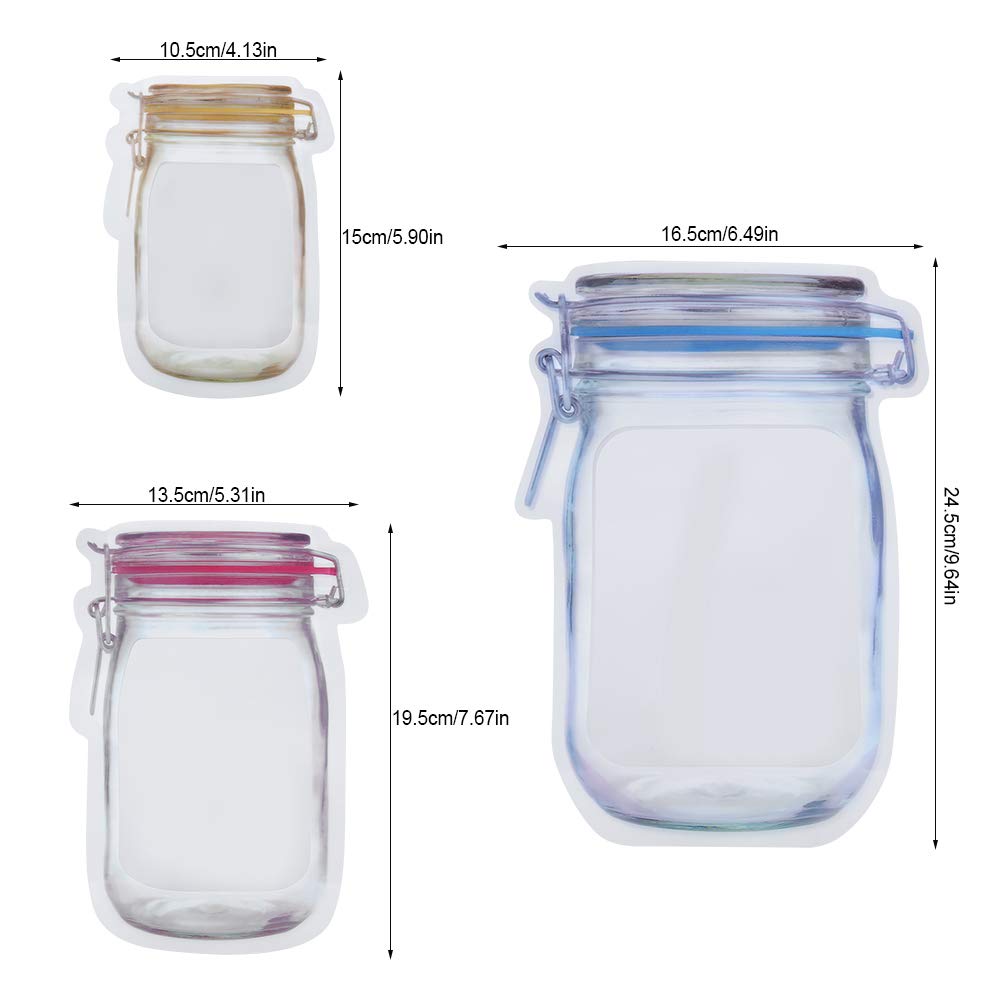 Fdit 10 Pieces Mason Jar Pattern Food Saver Storage Bags Set Airtight Reusable Bottle Modeling Zippers Food Container Kitchen Organizer 's Snacks Fresh Bags