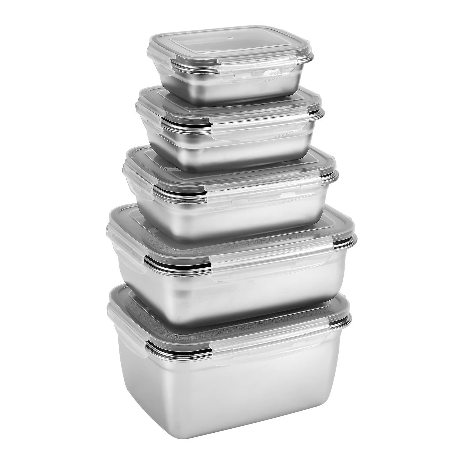 UPTRUST Stainless Steel Food Storage Containers, Airtight Lids, Set of 5 Containers, BPA Free, Dishwasher & Freezer Safe, Meal Prep Lunch Box, Leak Proof Stackable Light and Easy Storage