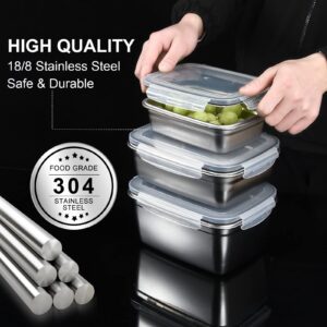 UPTRUST Stainless Steel Food Storage Containers, Airtight Lids, Set of 5 Containers, BPA Free, Dishwasher & Freezer Safe, Meal Prep Lunch Box, Leak Proof Stackable Light and Easy Storage