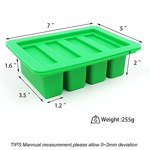 YHSWE 1 Yellow Silicone Butter Mold Tray with Lid Storage Jar Large 4 Cavities Rectangle Container for Butter Pudding Soap Chocolate Cheesecake Ice Cube Bar