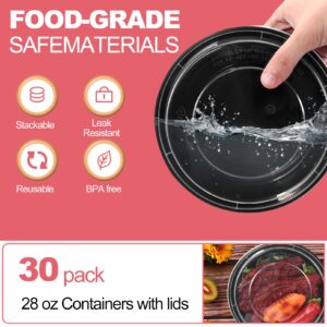 Meal Prep Container,30 Pack Food Prep Containers,28 oz Meal Prep Bowls with Lids,Reusable Food Containers with Lids,Round Plastic Lunch Containers,BPA-Free,Stackable,Microwave/Dishwasher/Freezer Safe