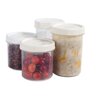 TIAN CHEN Overnight Oats Containers with Lids, 4 pcs, 22oz/30oz Airtight Deli Storage Round Jars, Leak Proof Twist Top Cereal Cups on the Go, Reusable, BPA Free (2pcs22oz,2pcs 30oz) White