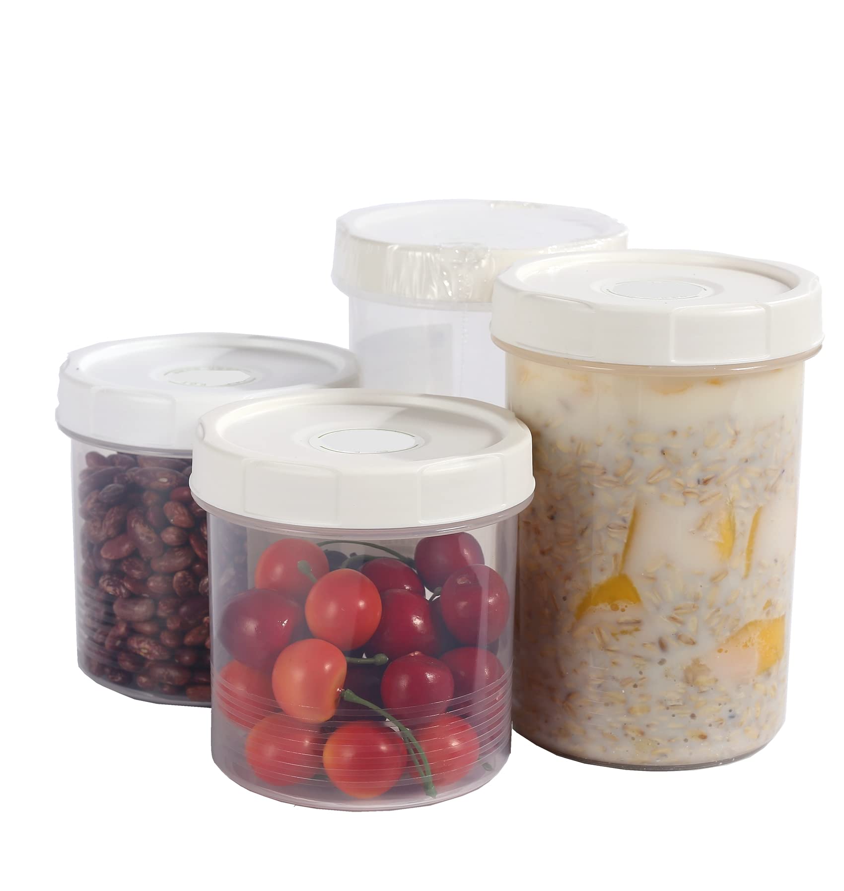 TIAN CHEN Overnight Oats Containers with Lids, 4 pcs, 22oz/30oz Airtight Deli Storage Round Jars, Leak Proof Twist Top Cereal Cups on the Go, Reusable, BPA Free (2pcs22oz,2pcs 30oz) White