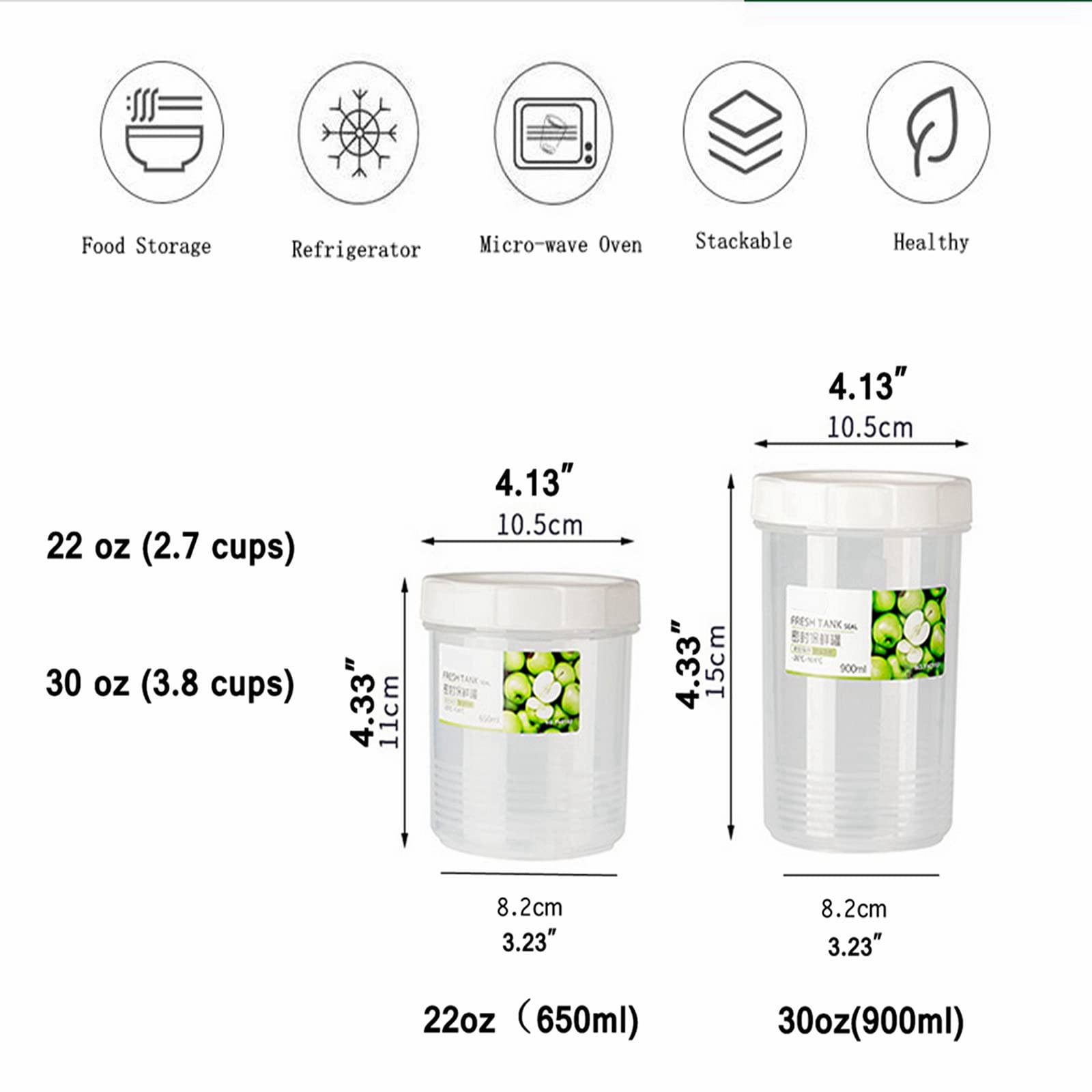 TIAN CHEN Overnight Oats Containers with Lids, 4 pcs, 22oz/30oz Airtight Deli Storage Round Jars, Leak Proof Twist Top Cereal Cups on the Go, Reusable, BPA Free (2pcs22oz,2pcs 30oz) White