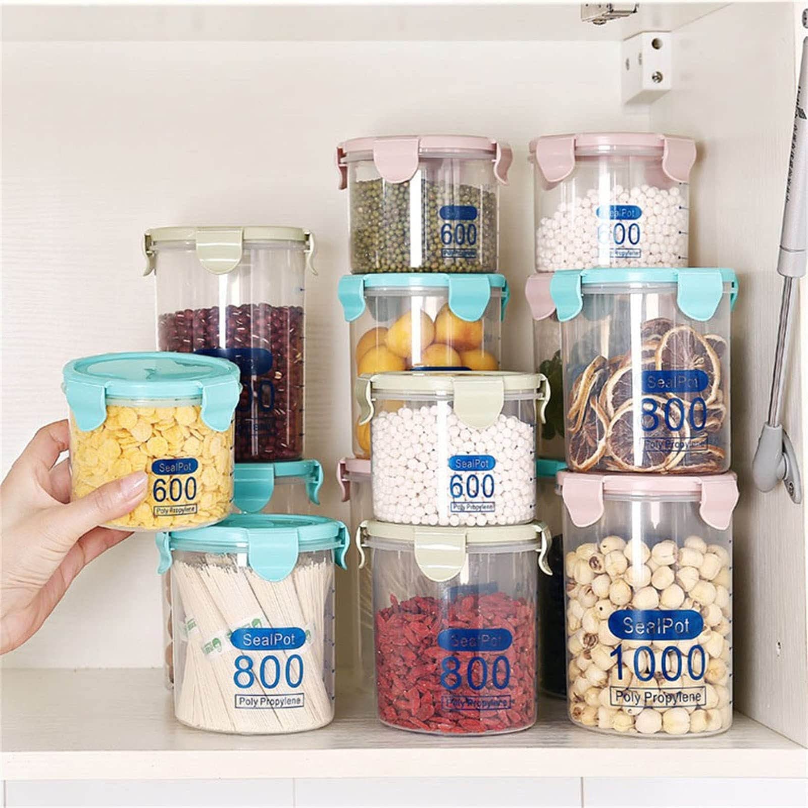 Muised Food Storage Containers with Lids, 600/800/1000ml Kitchen Storage Box Sealing Food Preservation Plastic Fresh Pot Container for Kitchen