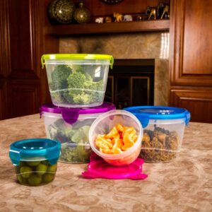 Imperial Home 10 Pc Food Storage Set, Plastic Containers for Food, Airtight Lock Lids, Reusable, Microwave, Refrigerator, & Freezer Safe, 100% Leak Proof, BPA-Free, Stain Resistant, Multicolor Round