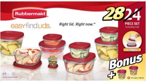 rubbermaid easy find lids food storage containers with lids - bpa-free durable plastic food containers great for home, school, travel - freezer, microwave, and dishwasher safe - 28 piece set - red