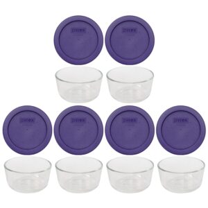 pyrex (6 7202 glass bowls & (6) 7202-pc plum purple lids made in the usa