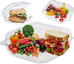 disposable sandwich containers square plastic clamshell food containers for salad pasta cookies great for loaf cake slice container clear hinged lid plastic takeout tray (pack of 50)