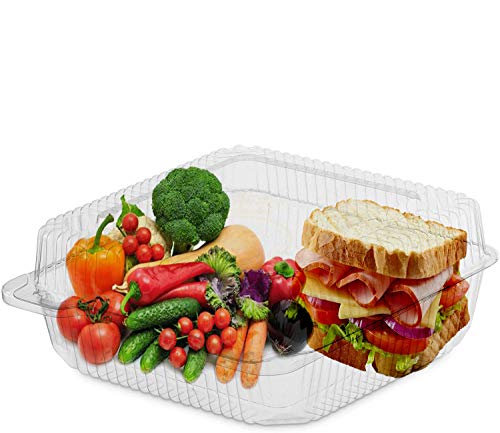 disposable sandwich containers Square plastic Clamshell food containers for Salad Pasta cookies Great for loaf cake Slice Container Clear Hinged Lid plastic takeout tray (Pack of 50)