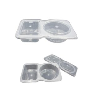 Disposable Two-Compartment Salad Dressing and Condiment Containers with Lid, (pack of 25,3oz), Perfect for to-go Sauce, Sampling, Travel Snack