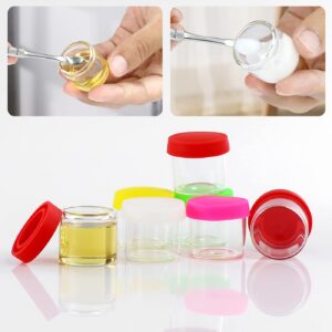 YHSWE 50pcs 6ml Round Glass Clear Storage Jar Small Reusable Container with Airtight Multi Color Silicone Lid (Circular-1)