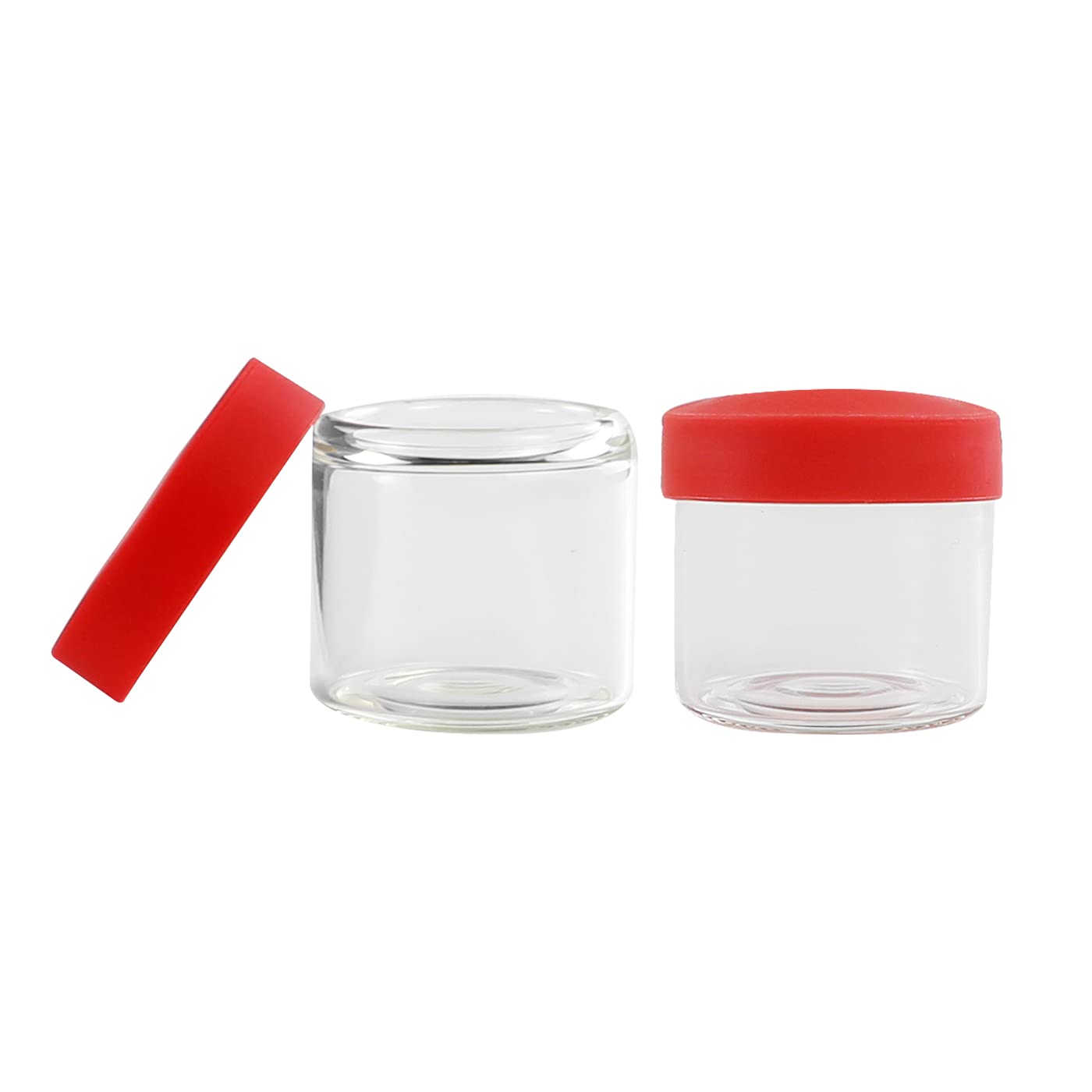 YHSWE 50pcs 6ml Round Glass Clear Storage Jar Small Reusable Container with Airtight Multi Color Silicone Lid (Circular-1)