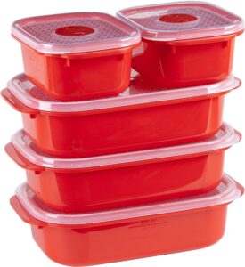 décor microsafe oblong | microwave containers | bpa free | steam release vent | dishwasher safe, 5pk, red