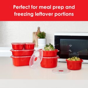 Décor Microsafe Oblong | Microwave Containers | BPA Free | Steam Release Vent | Dishwasher Safe, 5pk, Red