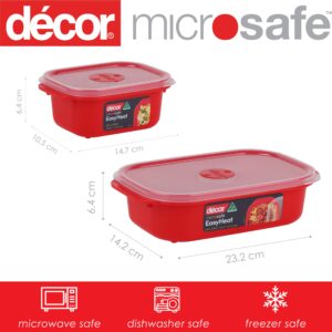 Décor Microsafe Oblong | Microwave Containers | BPA Free | Steam Release Vent | Dishwasher Safe, 5pk, Red