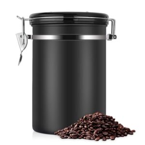 coffee container vacuum sealed, large airtight stainless steel coffee container for whole beans/ground coffee (black 1.8l)