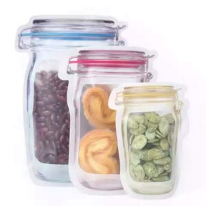 reusable mylar storage bags, 32 ziplock sealing food preserve mason jar bags, easy to fill and seal, moisture proof, transparent matte, smooth edges, sizes large, medium, small