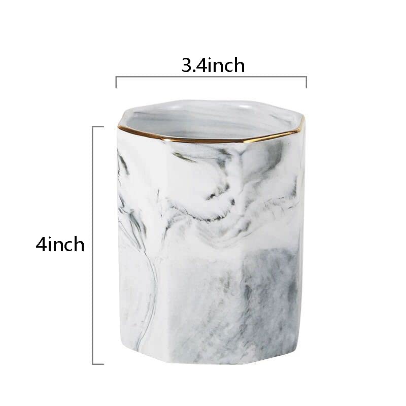 123Arts Ceramic Marble Pen Holder Makeup Brush Storage Container Home Storage Container