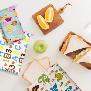 9 Pcs Reusable Sandwich Bags,Washable Cartoon Snack Bags with Zipper 3 Sizes Lunch Baggies Food Storage Cute Snack Pouch for Kids（Multi 2）