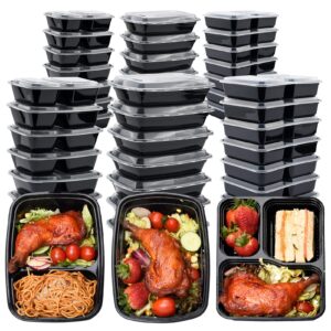 glotoch meal prep container,150pack 1,2,3 compartment reusable food storage containers for lunch, leftover.disposable black plastic containers with lids to go container-bpa-free microwave safe