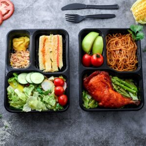 Glotoch Meal Prep Container,150Pack 1,2,3 Compartment Reusable Food Storage Containers For Lunch, Leftover.Disposable Black Plastic Containers With Lids To Go Container-BPA-Free Microwave Safe