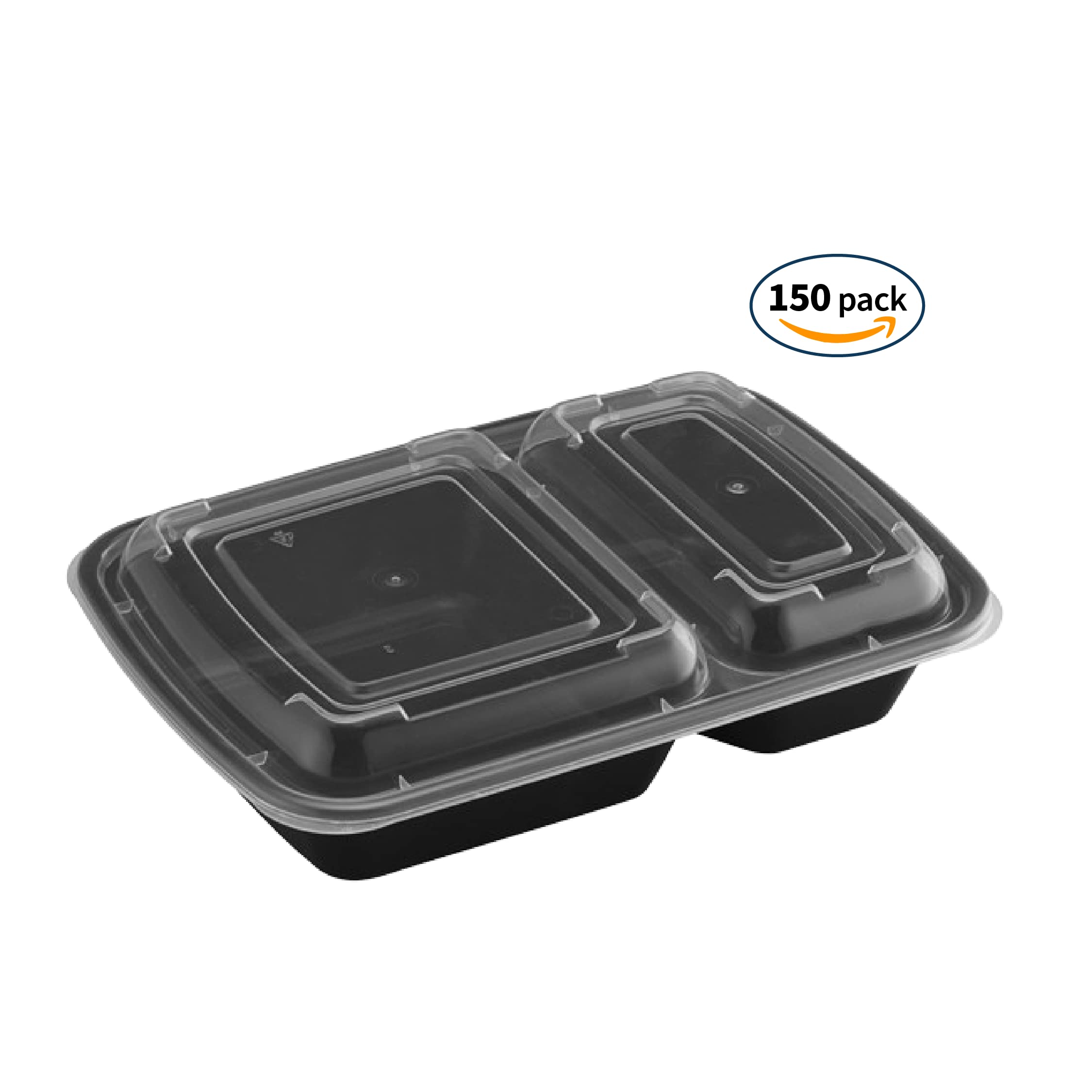 TIYA Takeout Food Containers - 32 oz Bulk 150 Pack with Lids - Plastic Compartment Storage To-Go Boxes - Reusable, Microwavable, Dishwasher Safe - Leak Proof for Restaurants and Meal Prep