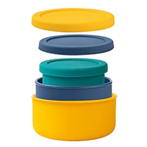 befoy large silicone food storage container set airtight stackable with lids lunch bento snack box school office camping hiking bpa free