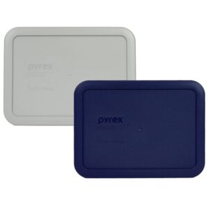 pyrex 7210-pc 3-cup (1) grey & (1) blue food storage plastic lids