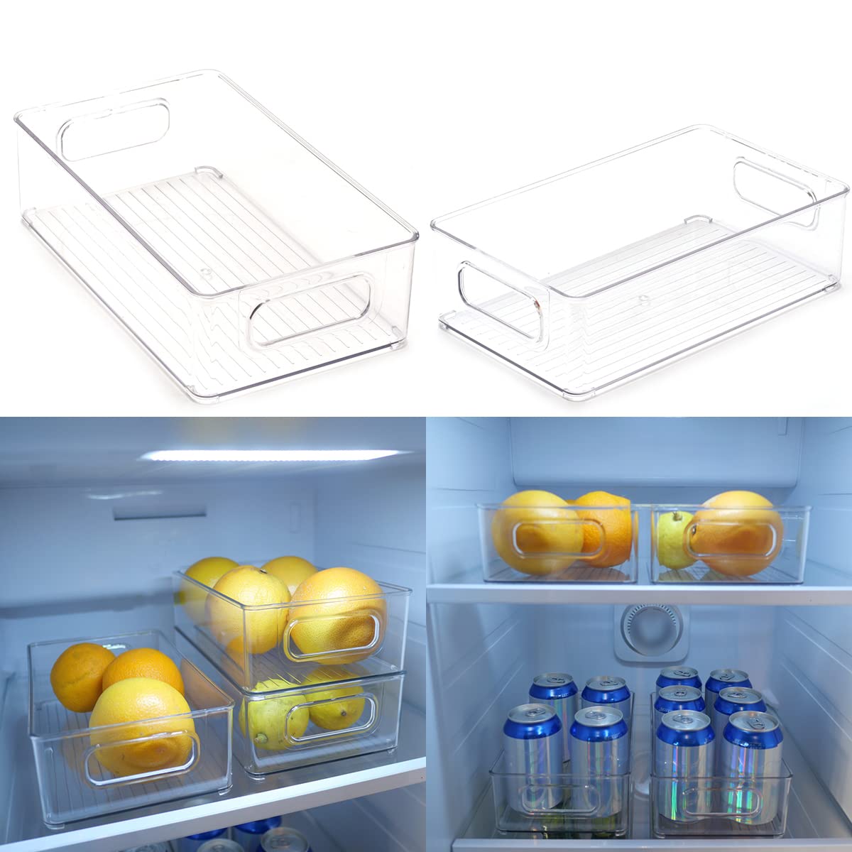 Pack of 6 Open Storage Bins Fridge Organiser Storage Box Stackable Containers Bin Drawer with Handles Kitchen Organisation for Pantry Cabinets Bathroom