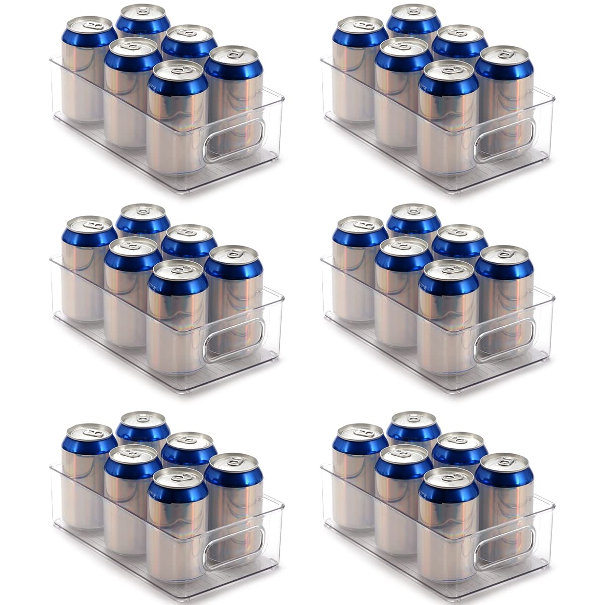 Pack of 6 Open Storage Bins Fridge Organiser Storage Box Stackable Containers Bin Drawer with Handles Kitchen Organisation for Pantry Cabinets Bathroom