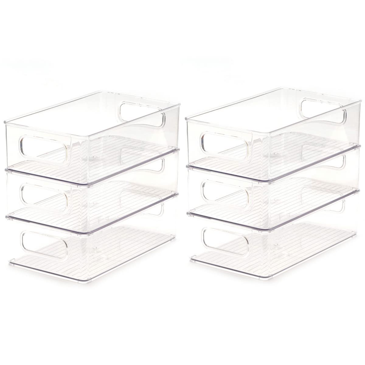 Pack of 6 Open Storage Bins Fridge Organiser Storage Box Stackable Containers Bin Drawer with Handles Kitchen Organisation for Pantry Cabinets Bathroom