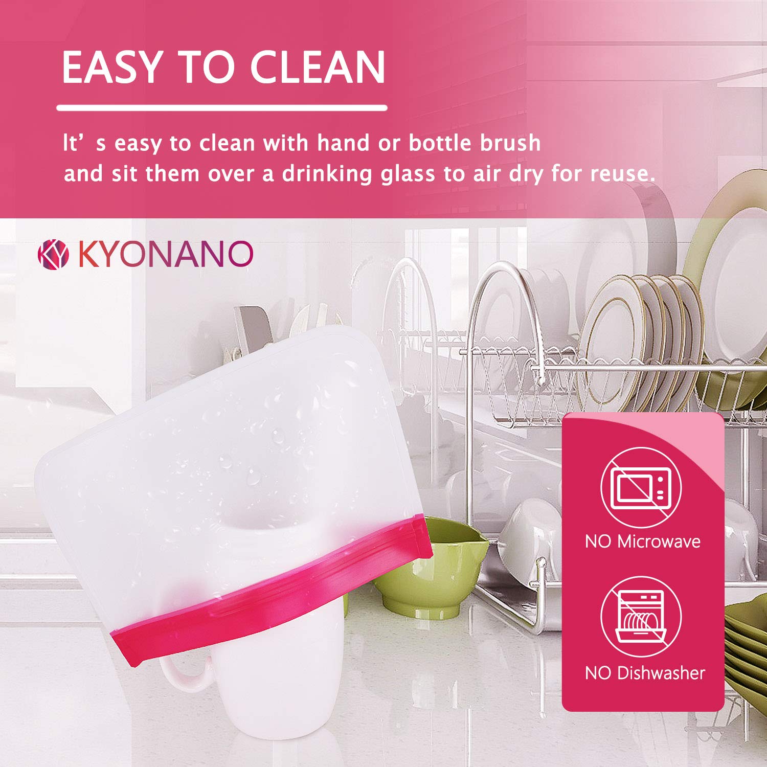 KYONANO Reusable Sandwich & Snacks Bags 10 Pack, Reusable Ziplock Storage Bags Freezer Safe, Extra Thick PEVA Material BPA/Plastic Free Bags for Lunch, Snacks, Toiletries, Make-up