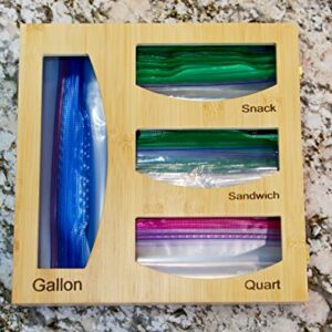 Ziplock Bag Organizer - Stylish Bamboo Zip Lock Storage Organization For Your Kitchen Drawers Cabinet Or Pantry - Wall Mount With Hinge Open Lid And Compression Clasps Great For A Gift