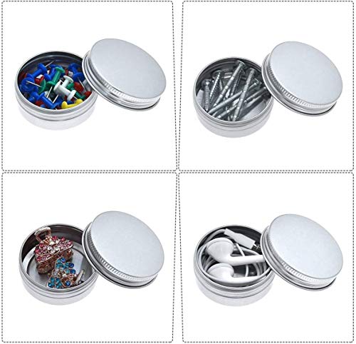 Healthcom 2Oz/60ML Metal Tin Steel Flat Silver Metal Tins Jars Empty Slip Slide Round Tin Containers With Tight Sealed Twist Screwtop Cover,21 Pcs