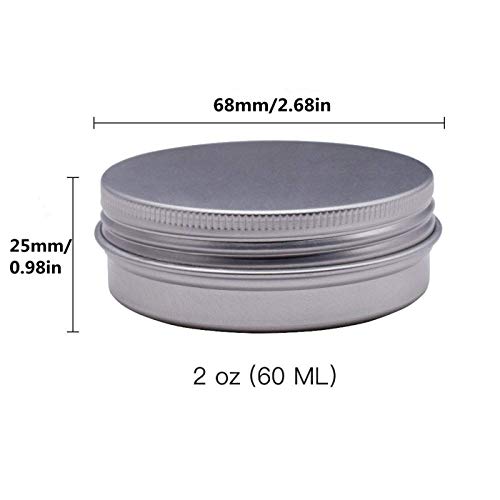 Healthcom 2Oz/60ML Metal Tin Steel Flat Silver Metal Tins Jars Empty Slip Slide Round Tin Containers With Tight Sealed Twist Screwtop Cover,21 Pcs
