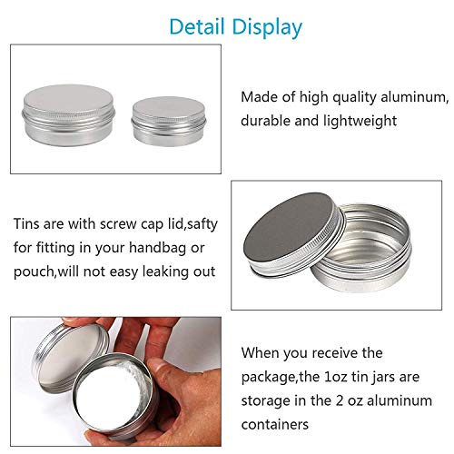 Healthcom 2Oz/60ML Metal Tin Steel Flat Silver Metal Tins Jars Empty Slip Slide Round Tin Containers With Tight Sealed Twist Screwtop Cover,21 Pcs