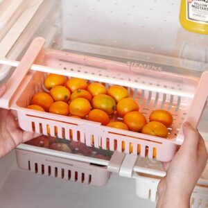 Fridge Drawer Organizer, Retractable Refrigerator Storage Box, Food Fresh-keeping Classified Organizer Container Pull Out Basket, Small Size, Fit for Fridge Shelf Under 0.5 inch (White)