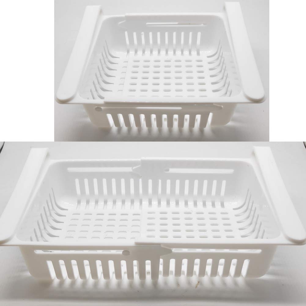 Fridge Drawer Organizer, Retractable Refrigerator Storage Box, Food Fresh-keeping Classified Organizer Container Pull Out Basket, Small Size, Fit for Fridge Shelf Under 0.5 inch (White)