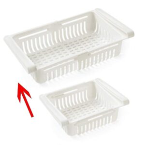 Fridge Drawer Organizer, Retractable Refrigerator Storage Box, Food Fresh-keeping Classified Organizer Container Pull Out Basket, Small Size, Fit for Fridge Shelf Under 0.5 inch (White)