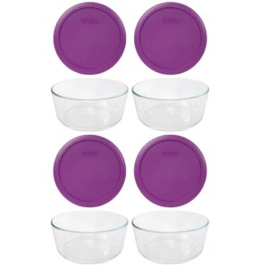 pyrex (4 7203 glass bowls & (4) 7402-pc thistle purple lids made in the usa