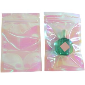 100Pcs Holographic Clear Ziplock Bags Iridescent Pouches with Tear Notch Food Packing Packaging Pouches Smell Proof Bags Storage Pouches 3.3×5.1in (8.5×13cm)